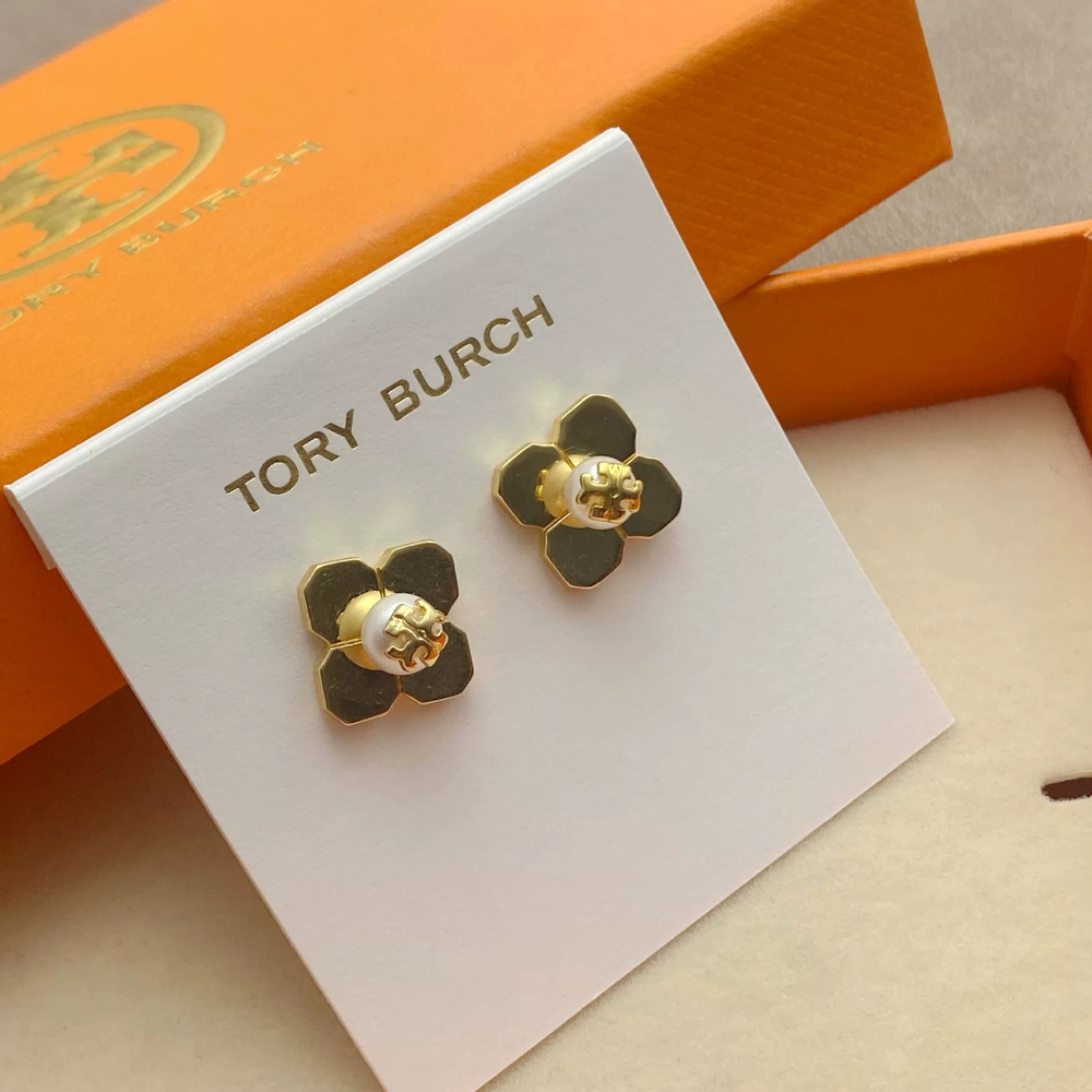 Tory Burch Trendy Gold Four Leaf Clover Metal Stud Earrings